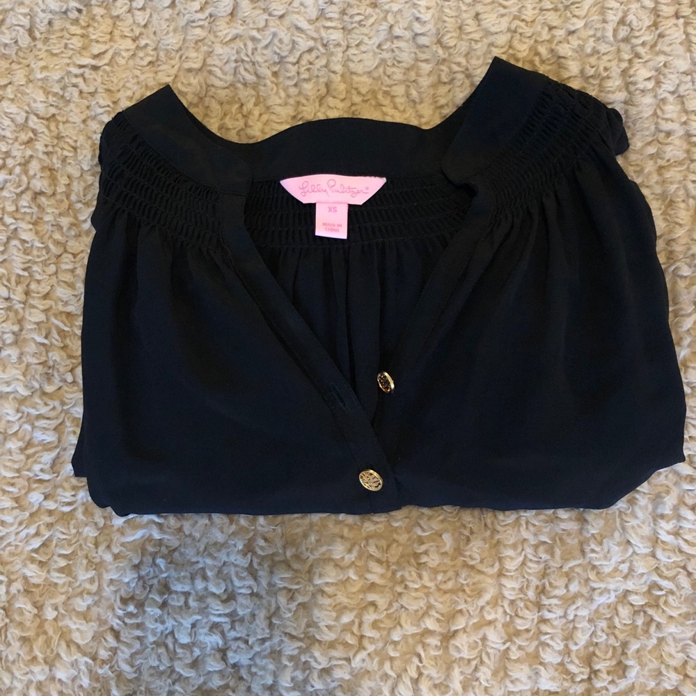 Lilly Pulitzer 100% silk blouse black xs